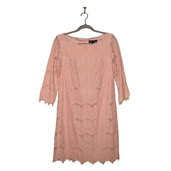 JESSICA HOWARD $109 Lined Pink Lace 3/4 Sleeve Shift Dress Size 8 - Picture 1 of 4